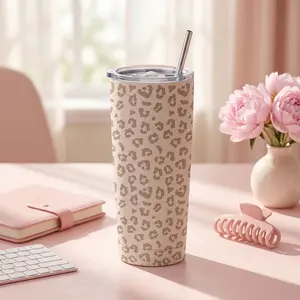 Tumbler Cup with Lid - 20oz - Sand Leopard | Vacuum Insulated - Travel - Stainless Steel Tumblers - Double Wall Coffee Tumbler - Keeps Temperature up to 24hr - Anti Spill Lids