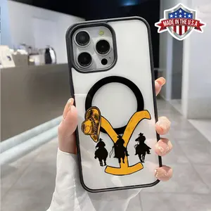 Magnetic Phone Case Supports Wireless Charging for iPhone 16 Pro Max 15 Plus 14 13 12 11 XR XS Cowboy Riding Bull Pattern Anti-Yellowing Shockproof Durable Ultra-Thin Crystal Transparent Acrylic Cover.