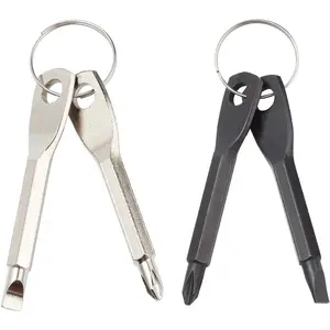 2 Set (4pcs) Portable Multifunction Key Chain  Mini Key Shape Travel Kits Outdoor  Tool with Key Ring Gifts for Men (Black and )