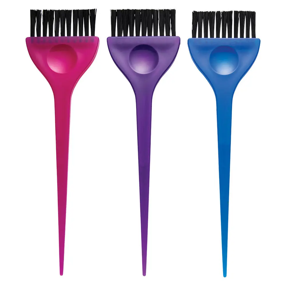 Soft 'N Style 3-Piece Hair Dye Brush Set with Sectioning Handle for Precision Application, 2-Inch Wide Non-Staining Synthetic Bristles, Multi-Color, Haircare, Translucent, Comfortable Indent, Section Hair, Three Pieces