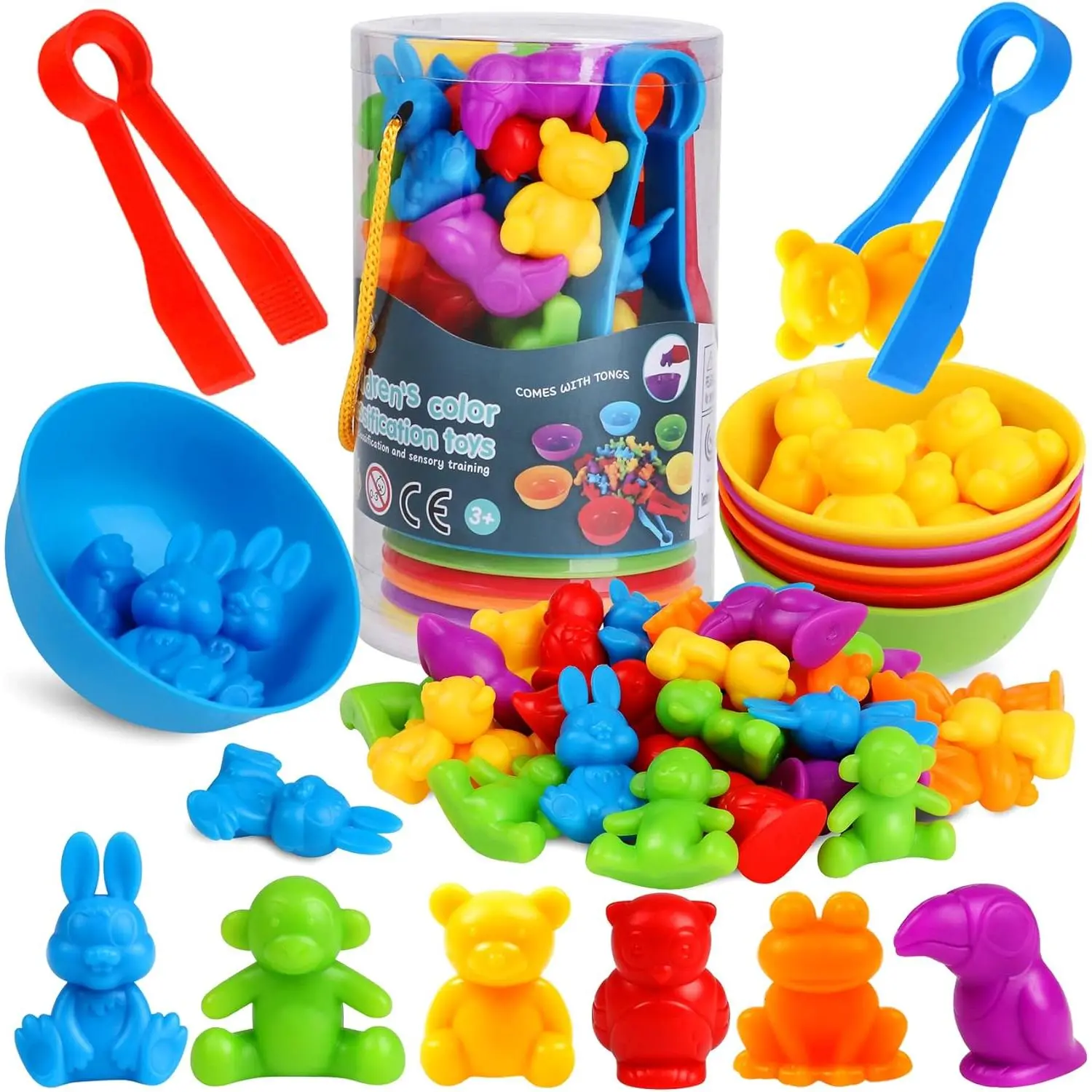 L-ITC111 Counting Animals Color Sorting Matching Games with Sorting Bowls Montessori Sensory Early Educational Toys Learning Fine Motor Skill & Counting Math Toys Gift for 3 4 5 Year Old Boys Girls