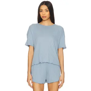 eberjey Pointelle Short Sleeve Tee in Navy