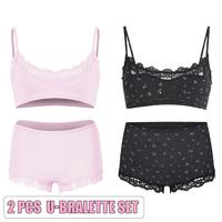 U-Bralette Set(Pink/Black Floral)