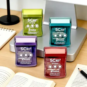 Portable Transparent Pencil Sharpener, Compact Cartoon Dual Hole Design, Battery-Free Plastic, Ideal for Home and Classroom Use, Office Stationery Supplies