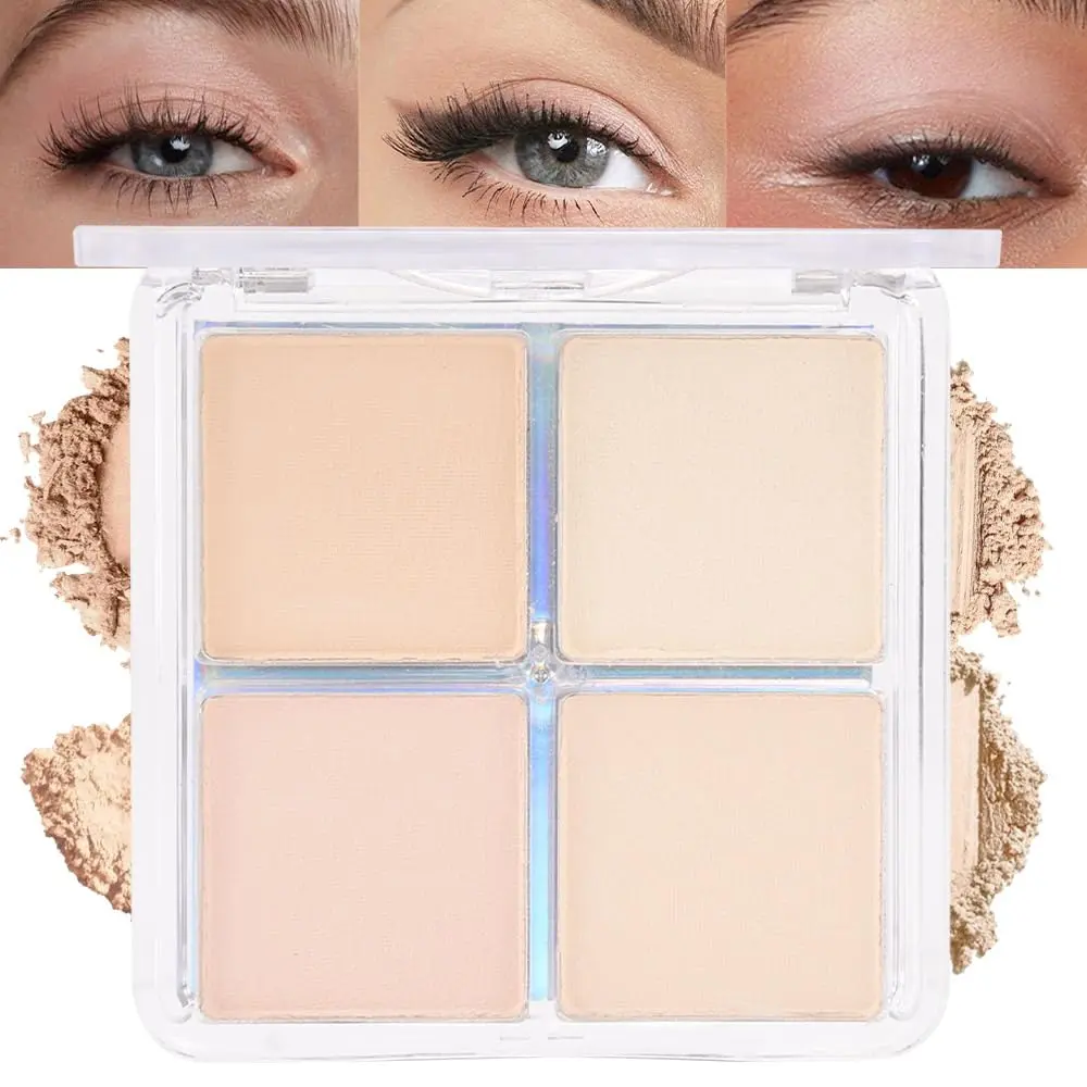 Nude Eyeshadow Quad Palette, Light Nude Pink Beige Ivory Champagne Shimmer Matte Waterproof High Pigment Primer Mini Eye Shadow Palette Makeup for older Women, Smudge Proof Vegan, Bright Nudes