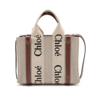 Pre-owned Chloé Canvas-Leather Handle Bags Chloe Woody Small Canvas & Leather 2 Way Handbag Beige #2477