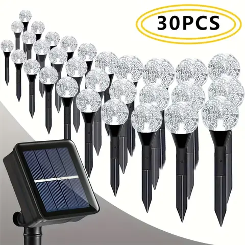 30LED/50LED Solar Bubble Ground Lights - 0.8in Diameter, 8 Adjustable Modes, Waterproof Colorful Crystal Ball Decor, Energy-Saving Outdoor Garden Light, Automatic Lighting Outside Decor for Romantic Wedding Yard