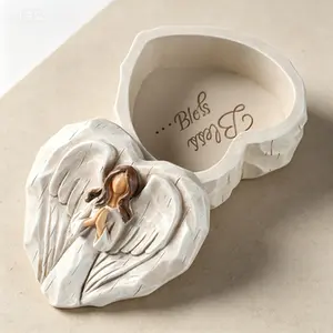 Heart Shaped Jewelry Box with Guardian Angel Figurine - Mothers Day Gifts for Mom Grandma, Religious Spiritual Keepsake Box for Women Friends - Sculpted Decorative Storage, Sentimental Present