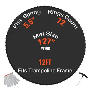 VEVOR Replacement Trampoline Mat, Jumping Mat Fits 12ft Frame, Universal Jumping Mat for 12ft Round Trampoline, Reinforce UV-Resistant Mat with Spring Tool & Durable V-Rings, Fit 5.5" Spring Length