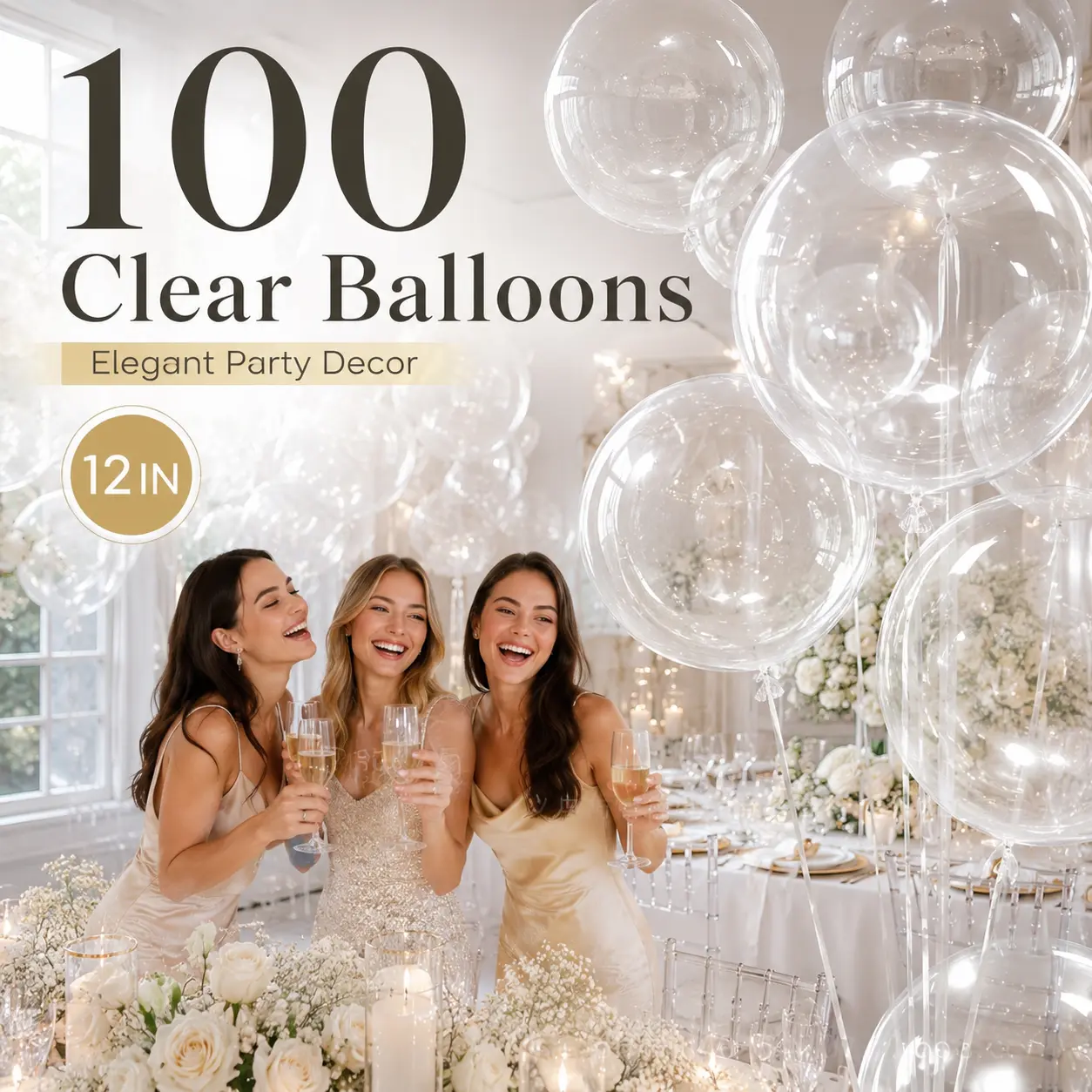 100 Pack Clear Latex Balloons, 12-Inch Transparent Balloons for Wedding, Birthday, Baby Shower, Bridal Shower, Graduation and Party Decorations