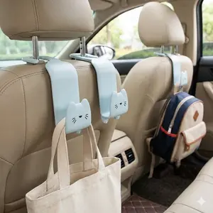 Car Headrest Hidden Cartoon Hook, No-Drill Heavy-Duty Storage Organizer, Backseat Creative Cute Commute System, Anti-Tip Car Hanger, Vehicle Mount Rack with Fun Design.
