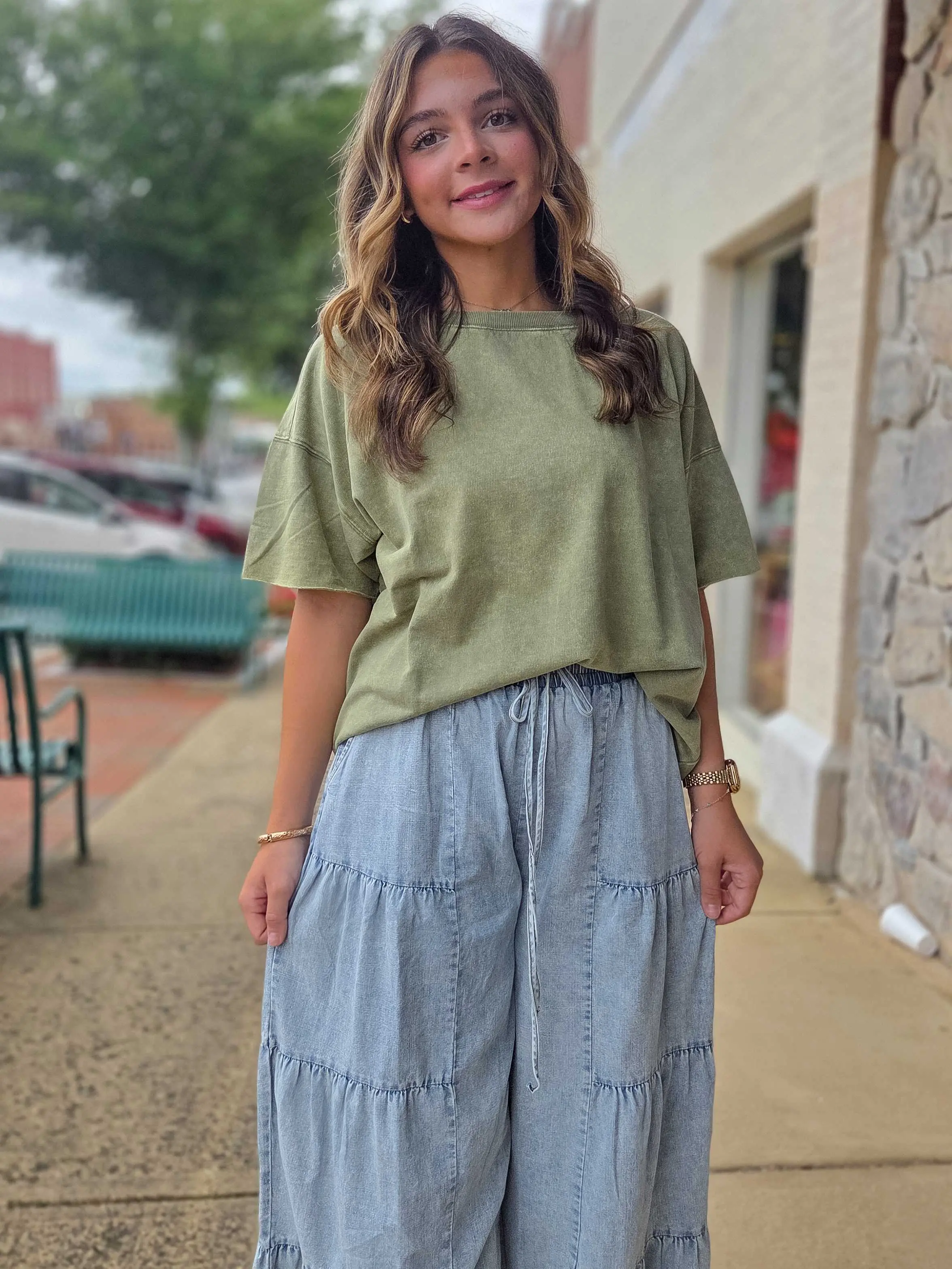 Acid Wash French Terry Oversized Drop Shoulder Tee