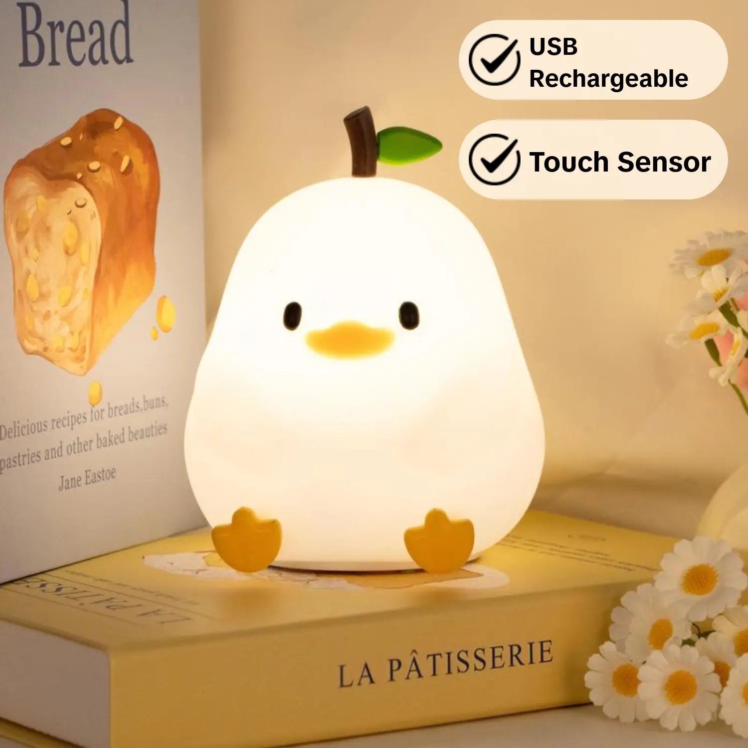 Cute Pear Silicone Night Light, USB Rechargeable, Tap-Control Dimmable   color   Bedside Lamp for Kids' Bedrooms, perfect birthday kid boy girl Gift Option