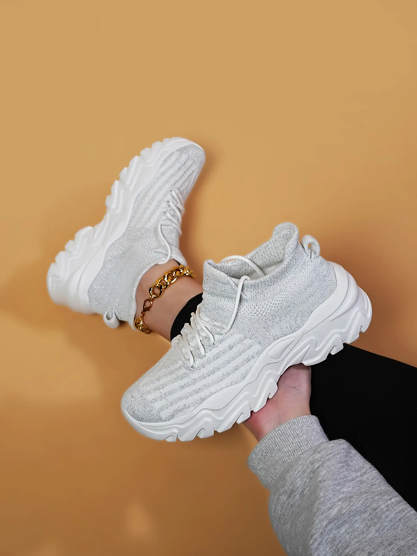 Women's Platform Walking Shoes in Breathable Knit Fabric, Lightweight Low Top Casual Footwear with a Non-Slip Sole, Cloth, Ankle, Platform Shoes, Knit Polyester, Athletic, Outdoor Walks, All Seasons, Laces, Less Than Ankle, Lightweight Knit, Women Who Lov