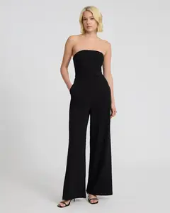 Express Crepe Strapless Wide Leg Jumpsuit with Pockets