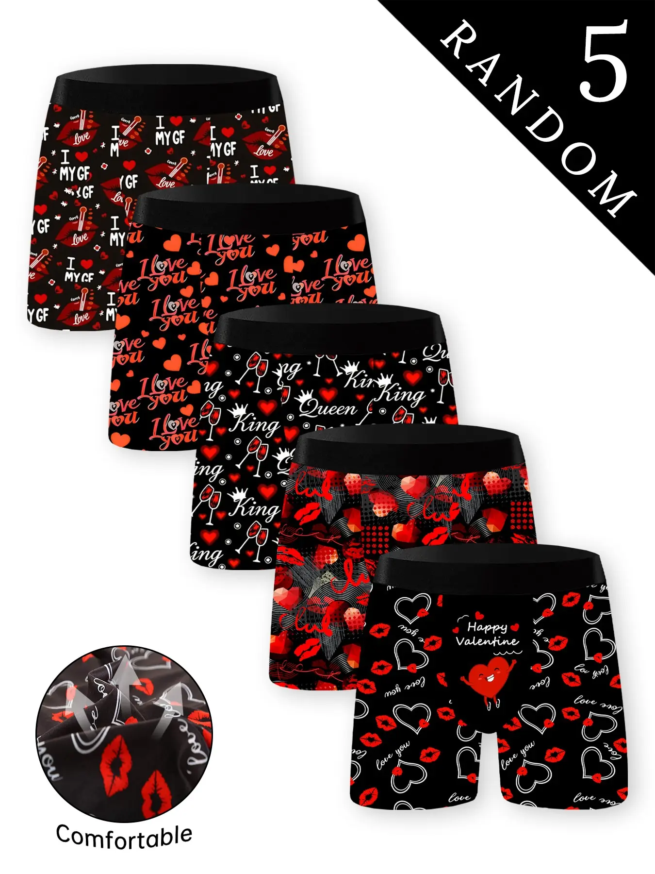 Men's Valentine's Day Heart Pattern Underwear Set, Heart Print Boxers, Breathable High Elasticity Boxer Briefs, Casual Fitted Innerwear for All Seasons