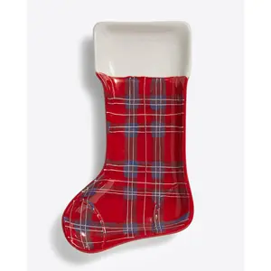 Plaid Stocking Ceramic Trinket Tray