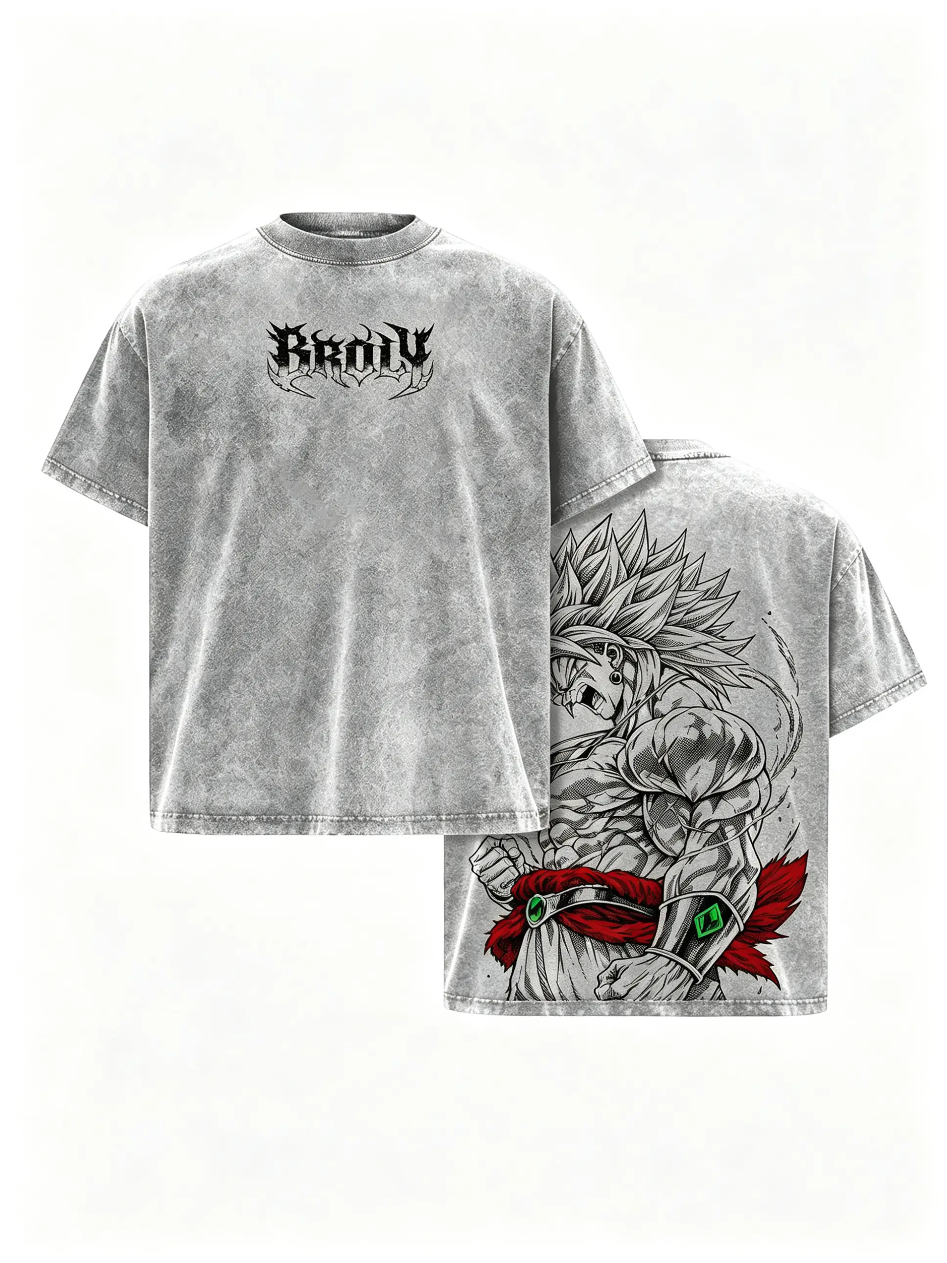 Men's DBZ Broly Legendary Vintage Washed Oversized Relaxed Fit Graphic T-Shirt - Heavyweight Cotton Unisex Crewneck, Bold Anime Art, Casual Menswear, Stylish Short Sleeve Streetwear Apparel, Double Printed Top for Anime Fans, Soft, 2X, Tshirt