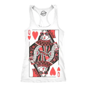 Womens Tank Queen Of Hearts Tanktop Funny Vintage Graphic Cute T shirt Ladies Funny Racerback Tank Cute Slimming Tank tops comfortable soft top Novelty Tank Tops for Women White