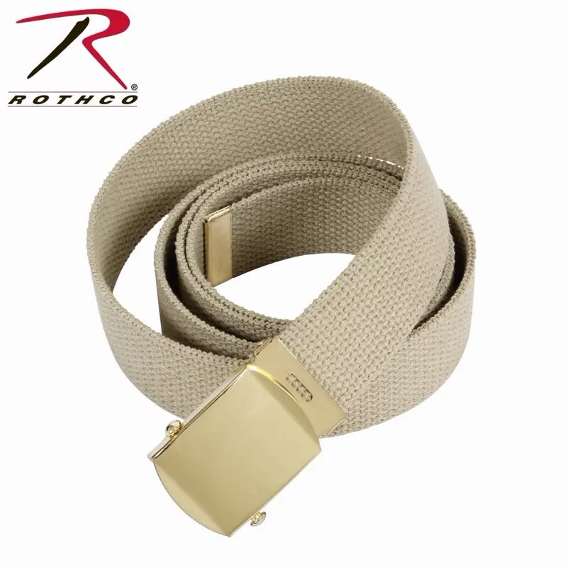ROTHCO Unisex Khaki Heavy Duty Web Belt, 100% Cotton Canvas with Detachable Gold Buckle, Customizable Length up to 44/54 Inches, Web Belts, Adjustable, Uniform Wear