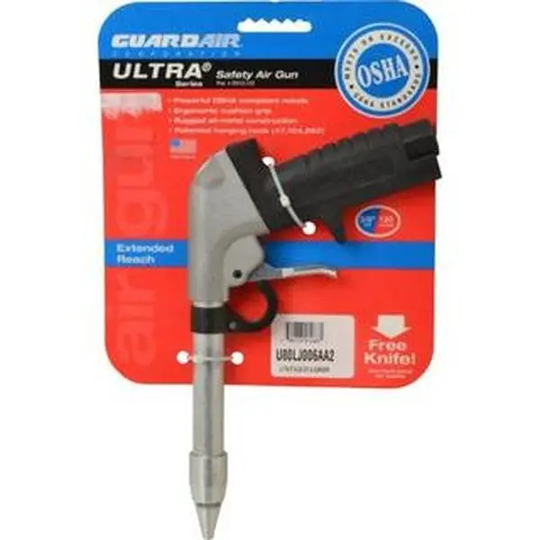Guardair Whisper Jet Pistol Grip Blow Gun for Work - Aluminum Body, 120 Max psi, 3/8 NPT, 6" Tube Length, Model U80LJ006AA2