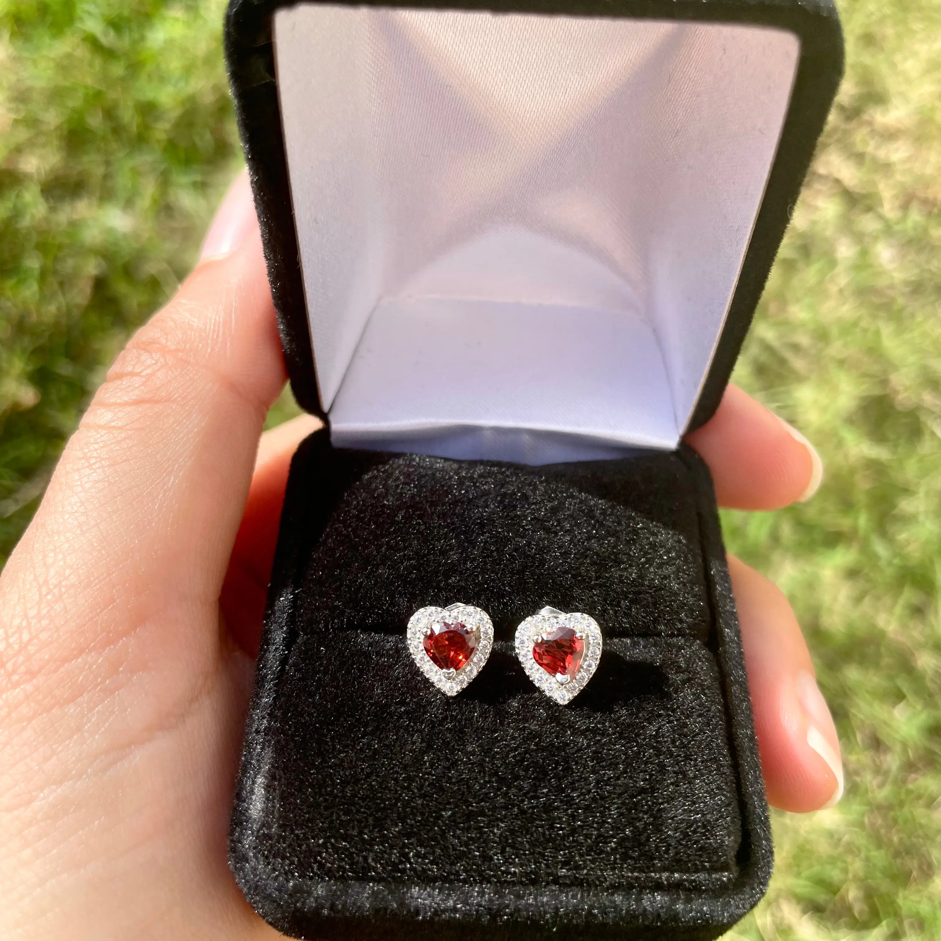 Garnet Heart Earrings