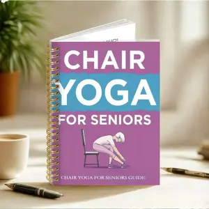 1pc 5.5x8.3 in Chair Yoga for Seniors Spiral Notebook - Illustrated Exercise Notebook with Purple Cover - Elderly Yoga poses, Home Workout Planner - Gift for Teachers, Caregivers, Yoga Classes - Portable Yoga Notebook