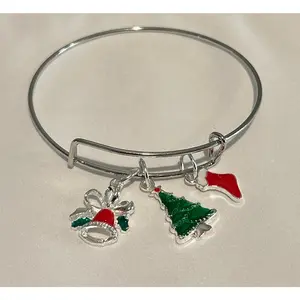 Stackable Charm Bangle Bracelets-Christmas
