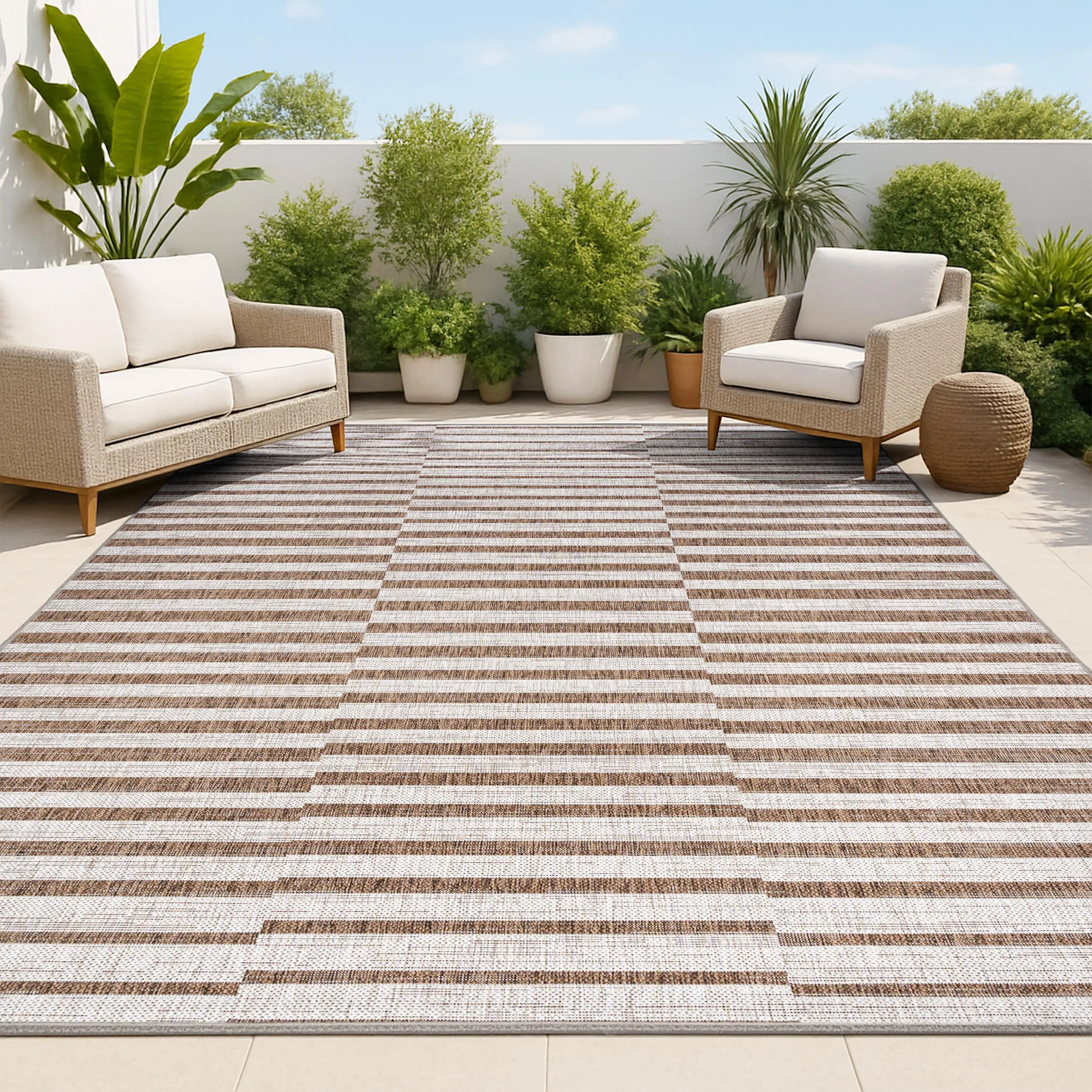 JONATHAN Y Sukie Modern Offset Stripe Indoor/Outdoor Home Decorative Low Pile Area Rug - Ideal for Living Room, Patio, Bedroom, Home Decorative Rugs, Low Pile Rug