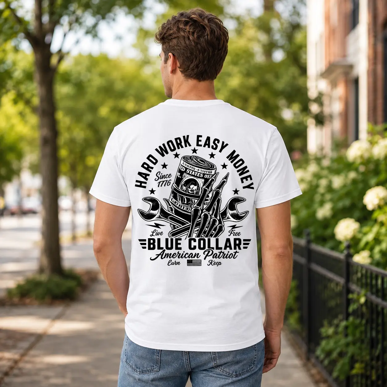 Men's Pure Cotton Graphic T-Shirt, Blue Collar Graphic Tee, Hard Work Easy Money Shirt, Skilled Trades Worker Design, Mechanic Welder Construction Apparel, Casual Short Sleeve Top