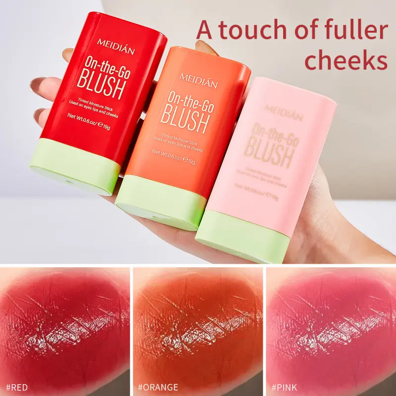 On-the-GoBlush Stick, Lip Cheek Tint, Waterproof Hydrating Solid Smooth Blendable Matte Finish Pink Cosmetic, Vegan Cruelty-Free, Moisturizing
