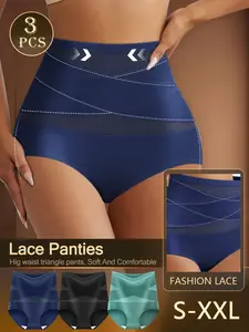 QUASTI 3 Pcs Women’s High Waist Tummy Control Fit Panties – Fashion Cross Band Shaping Briefs, Seamless Slimming Underwear, Soft Breathable Stretch Shapewear for Everyday Wear, Workout, Date Night or Gift, Comfortable Body Sculpting Panty S-XXL