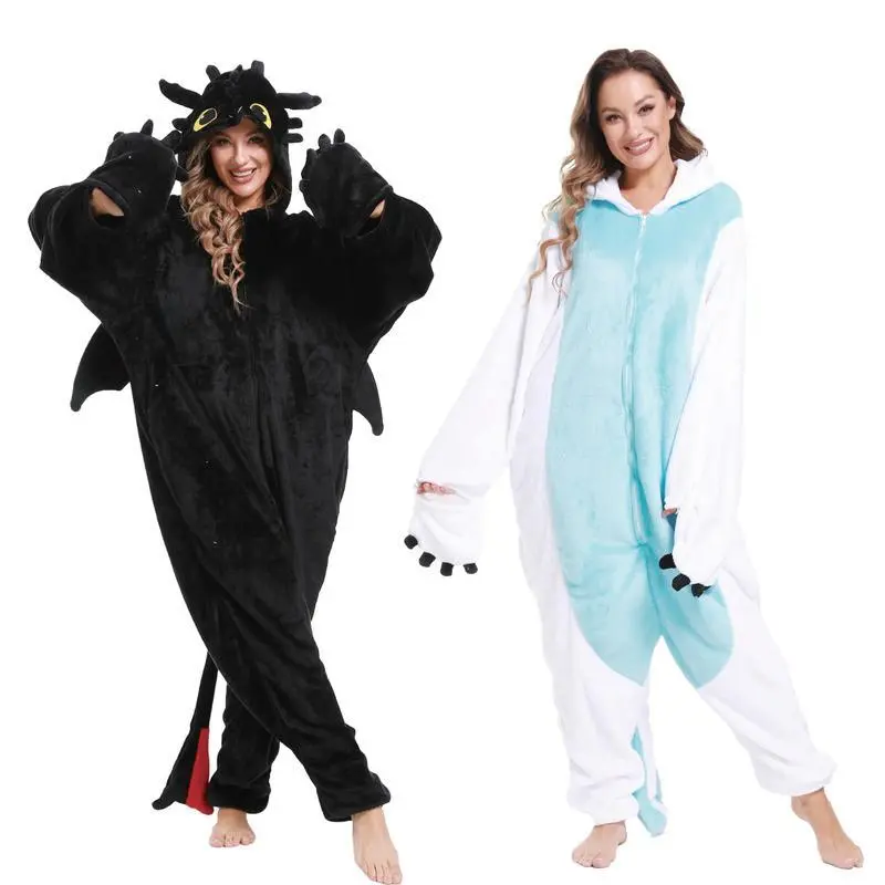 Toothless Dragon Onesie Pajamas For Adults - Flannel Animal Costume For Halloween & Winter