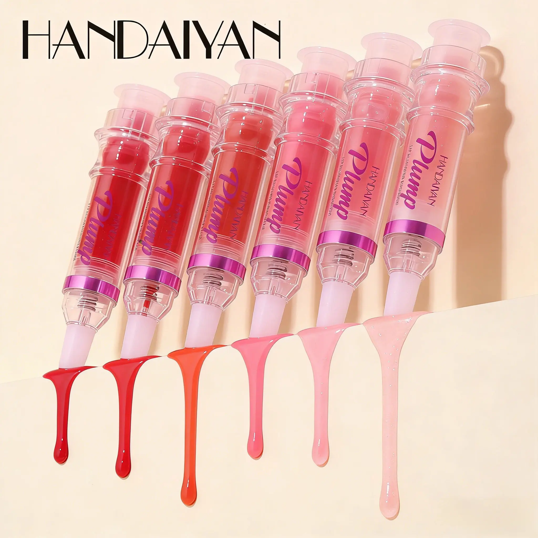 HANDAIYAN 6 Colors Syringe Lip Plumping Booster Tinted Gloss | Lightweight Mirror Glitter Lip Gloss Set, Waterproof Hydrating & Long-Lasting Lip Volume Care
