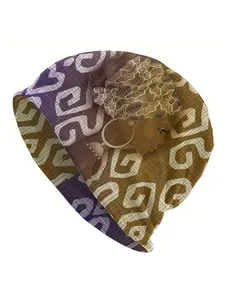 Vintage African Women's Print Knitted Cap, Winter Skull Cap, Soft Polyester and Spandex Blend, Unisex Winter Hat