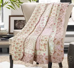 Cotton Patchwork Quilt Full  Size  Floral Bedspread Coverlet Reversible  Shabby Chic Quilted Throw Blanket Bed Quilt Cover for Couch Sofa