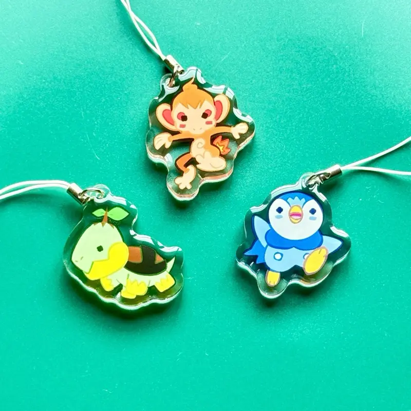 Pokémon Collectible Acrylic Charms, 1.5in Double-Sided Epoxy Keychains - Generation 4 Starters