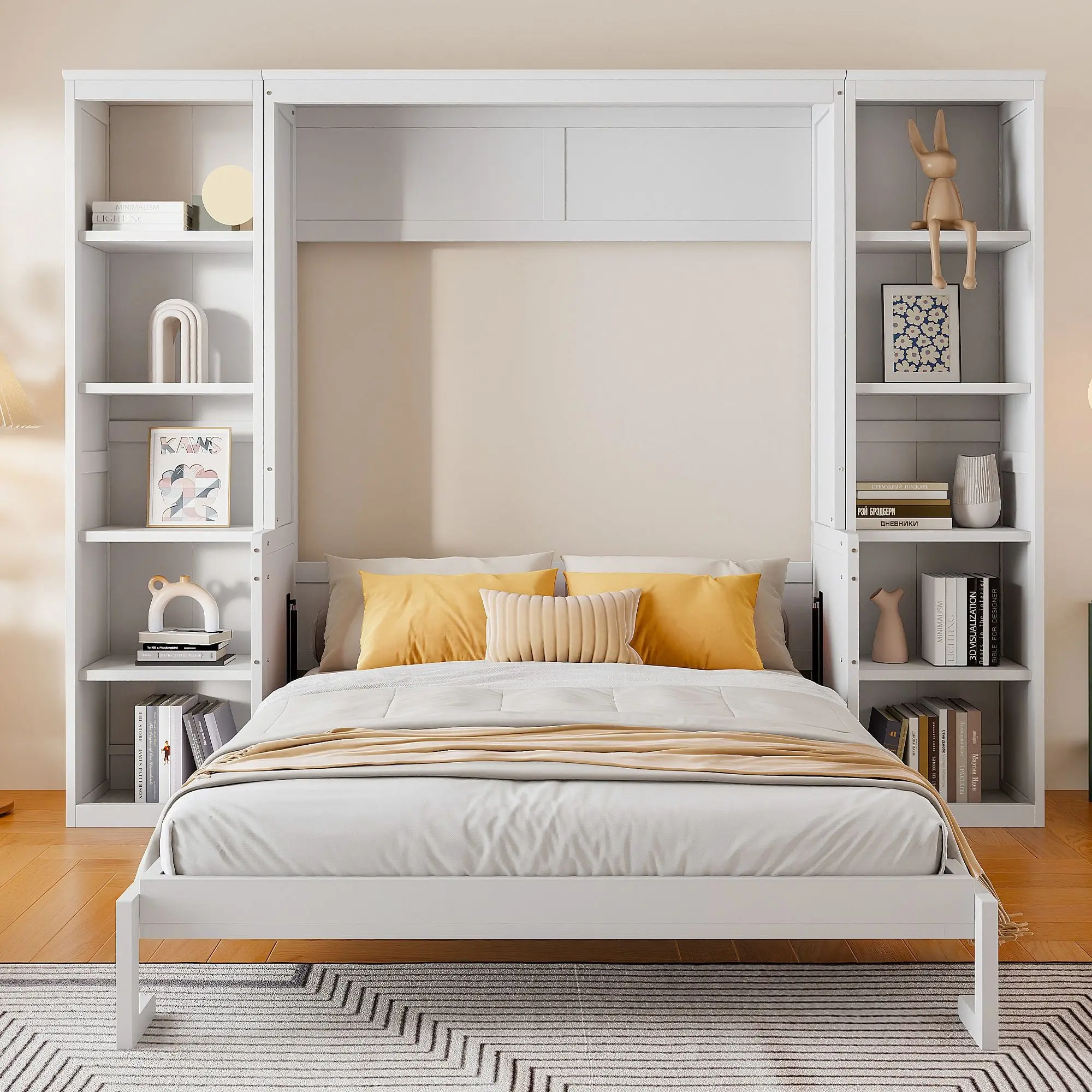 Queen Size Murphy Bed – Wall Bed with Desk and Bookshelf Storage