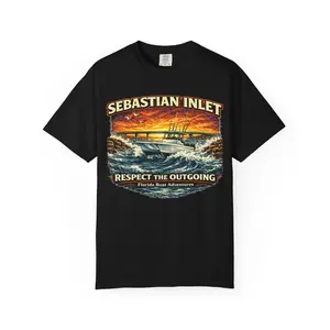 Sebastian Inlet Respect the Outgoing Tee | Florida Fishing & Boating Shirt for Men | Space Coast Comfort Colors T-Shirt