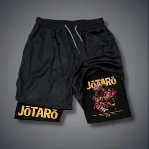 JOJO 80s 90s Double-Layer Sports Shorts Graphic Shorts Black Camo Streetwear Shorts Men Outfits Men Vacation Outfits Shorts