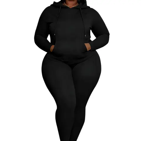 USBOUTIQUE CHIC Women’s 2026 Plus Size 2 Piece Tracksuit Long Sleeve Hoodie with Pocket & High Waist Skinny Leggings Loungewear Set
