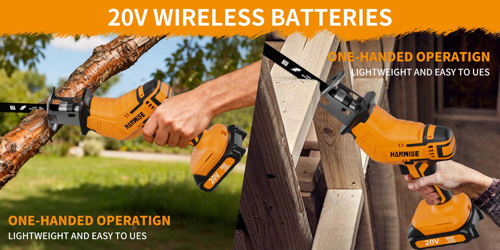 Cordless Reciprocating Saw for Home & Outdoor Use | 2×2.0Ah Batteries, Variable Speed, Red Compact Saw Kit with Blades for Wood/Metal/PVC Cutting - Ideal for DIYers & Gardeners in All Seasons, HANWISE Brand