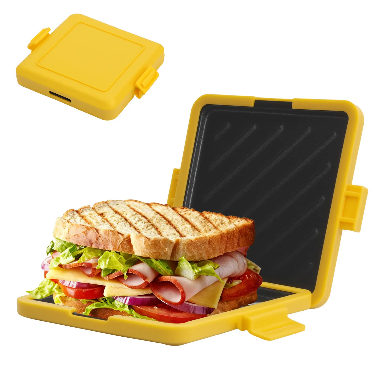 Non-Stick Sandwich Maker - Microwave-Safe Panini Press Bread Pan, Fast-Cooking Kitchen Bakeware for Bacon, Chicken Wings, 1 Box