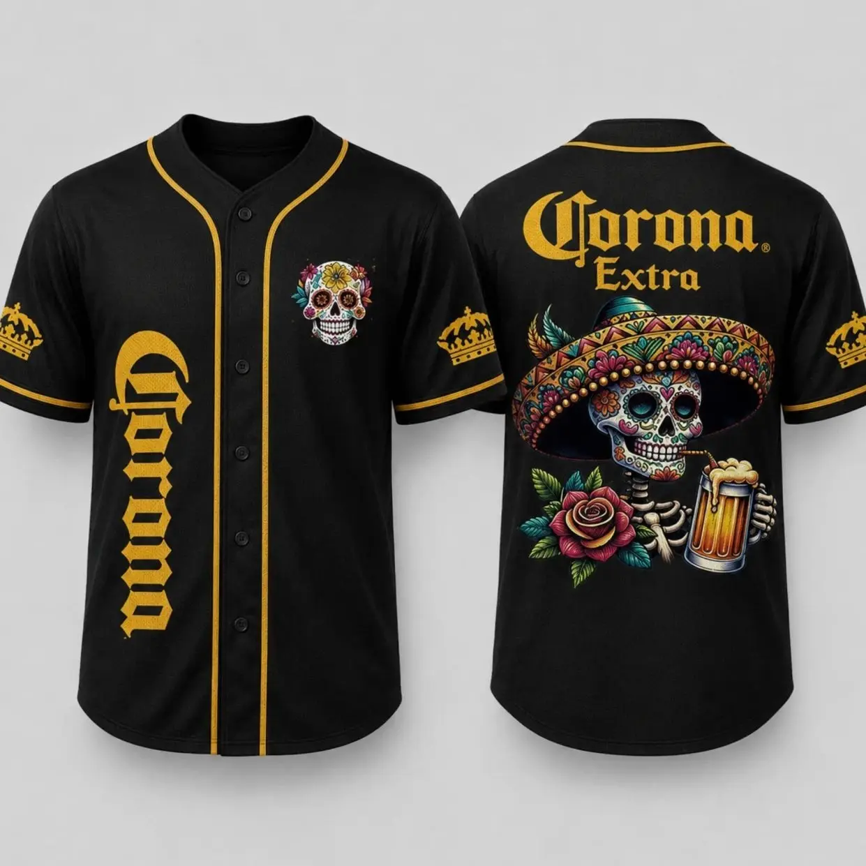 Corona Beer Baseball Jersey, Celebra Día de los Muertos Edition Gift For Beer Lover, Limited Funny Calavera Beer Shirt, Heritage All Over Print Fashion Outfit For Men & Women, Vintage Baseball Jerseys button