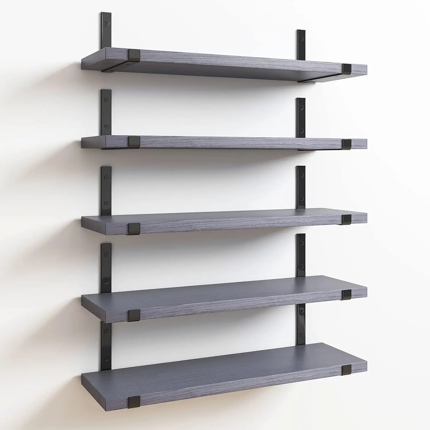 Floating Shelves Set of 5, Width 4.7 Inches Wall Shelves, Rustic Wood Wall Storage Shelves for Bedroom, Living Room, Kitchen, Bathroom (Grey)