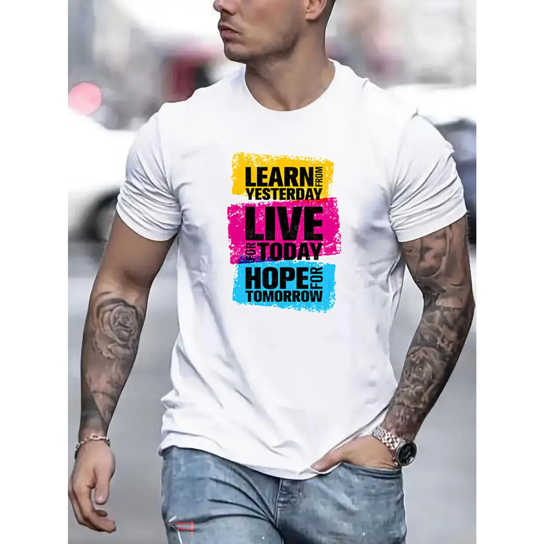 Men'S Summer Casual Crew Neck Printed T-Shirt - LEARN YESTERDAY Graphic, Short Sleeve - Machine Washable Fabric, Regular Fit