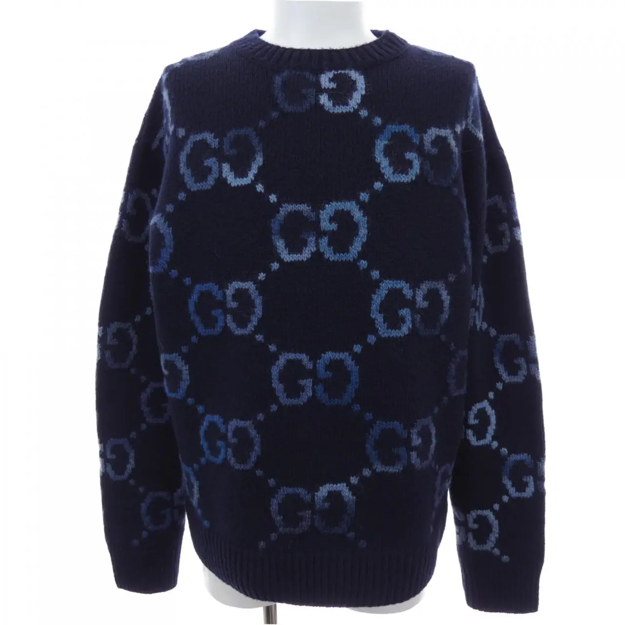 Pre-owned GUCCI Wool Small Leather Goods GG Intarsia Sweater