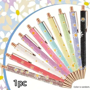 Floral Pen Set, 1/3 Pieces Floral Ballpoint Pens, Vintage Cute Flower Design, Metal Extensible Bullet Shape, Ink, Diary Gift, School Office