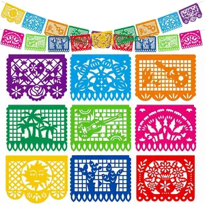 Mexican Party Decoration, 18 Feet Plastic Papel Picado Fiesta Banner Cinco de Mayo Garland for Mexican Birthday Fiesta Party Supplies