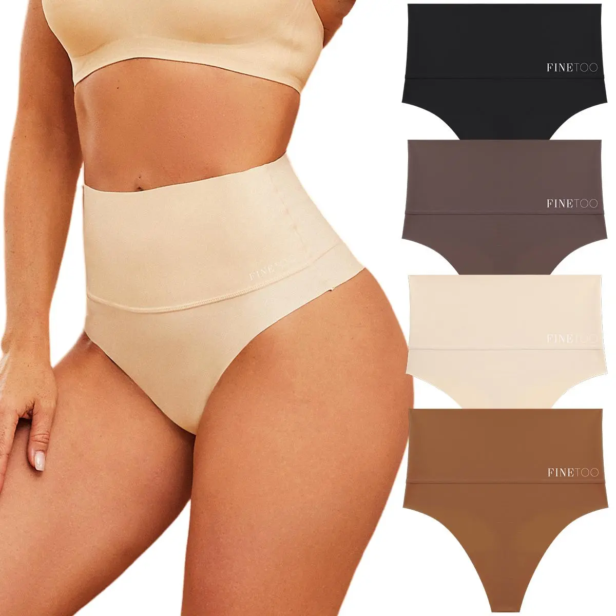 FINETOO Women High Waist Seamless Thongs Soft Stretchy Bikini Panties No show T-back S-3XL Comfy Womenswear 4pcs Springtok